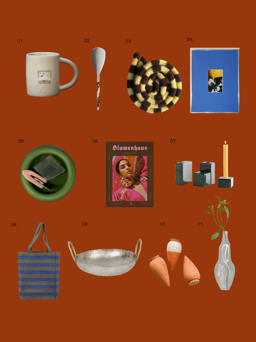 liste d'idées de cadeaux de noel éthiques design déco vêtements 2025 céramique Ecke écharpe fine à rayures en tricot magazine Blumenhaus bougeoir design sac rayé vase Argot Studio - idées cadeaux pour soeur, frère, père, mère, amie, ami