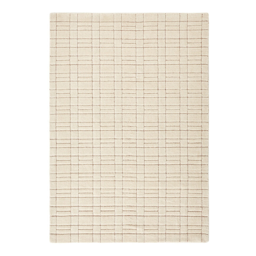 grand tapis de salon crème beige blanc carreaux tons sur ton La Redoute AM.PM