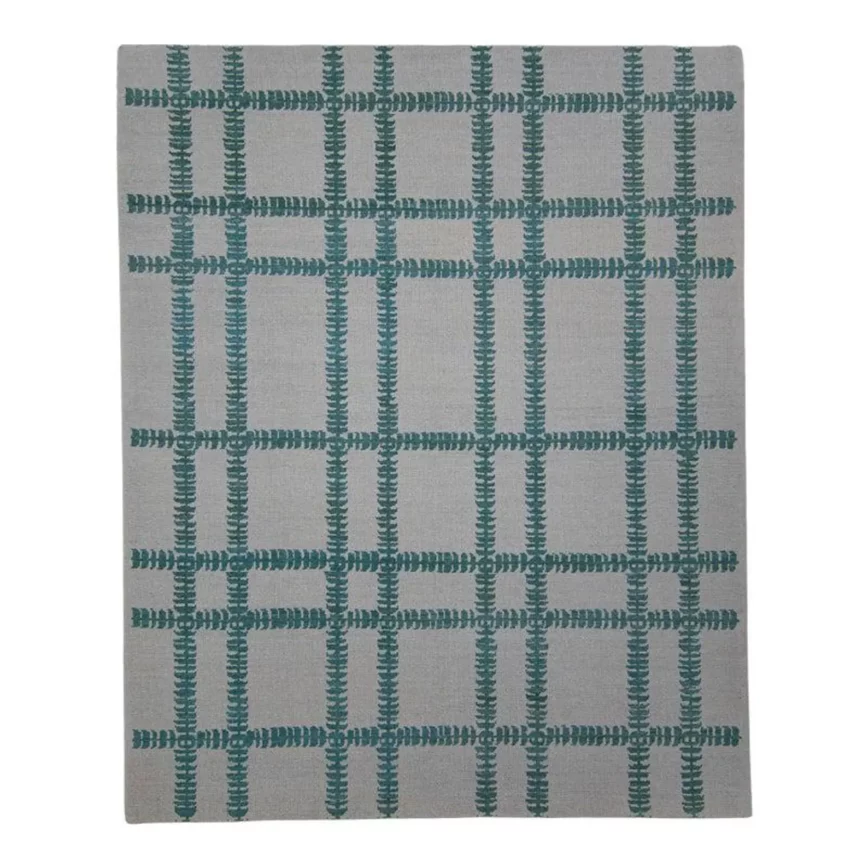 tapis gris et vert à motifs style kilim tapis artisanat inde 
